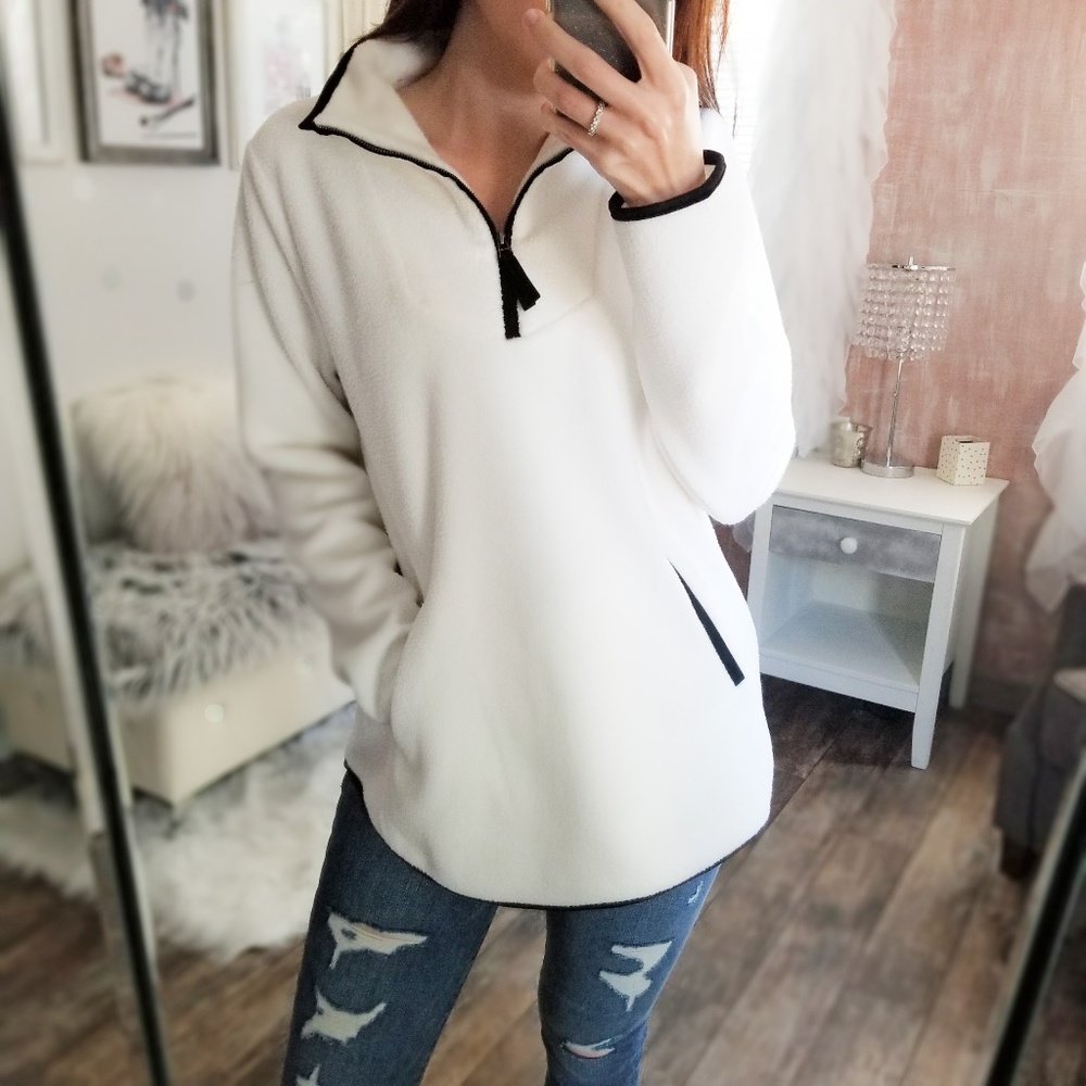 Snow White Fleece Pocket Pullover Jacket Fall Winter Jackets